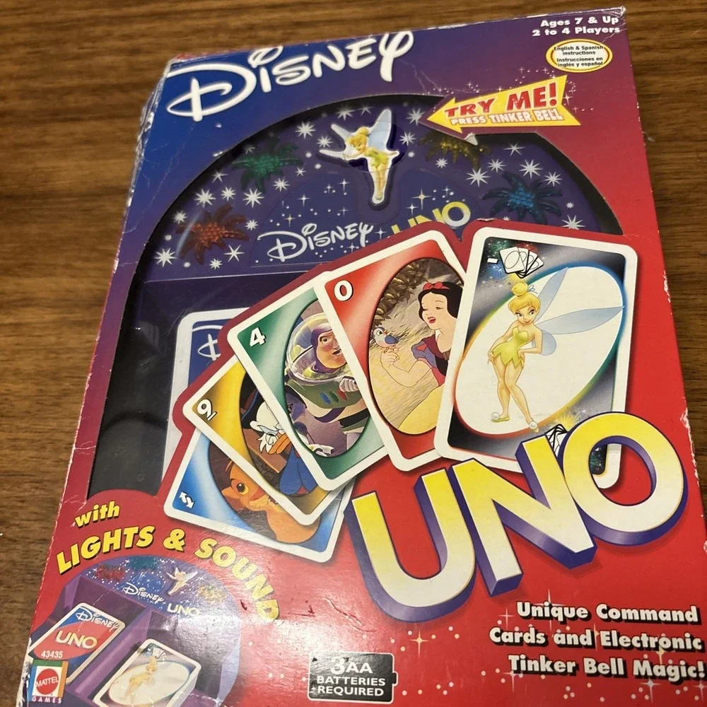 Mattel Disney Uno Game with Lights & Sound Tested/Working - 112 Original Cards
